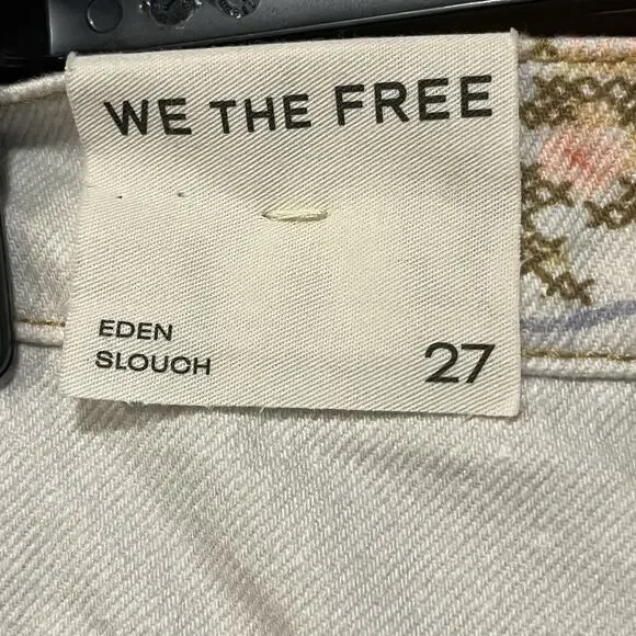 Free People We The Free Eden Slouch Jeans Cross Stitch Print Button Fly Size 27 - Picture 12 of 16